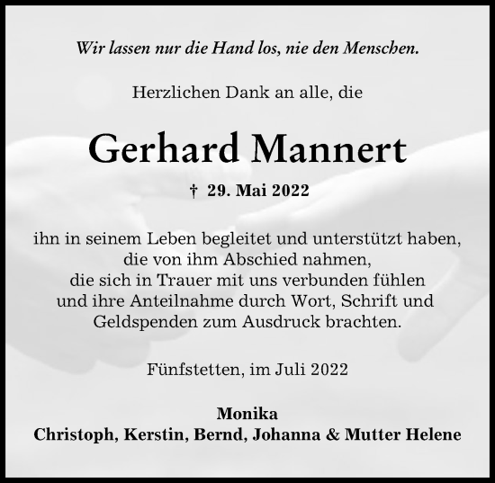 Traueranzeige von Gerhard Mannert von Donauwörther Zeitung
