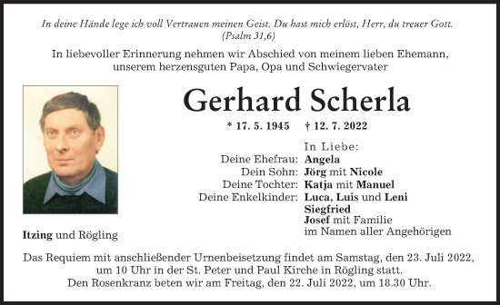 Traueranzeige von Gerhard Scherla von Donauwörther Zeitung