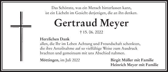 Traueranzeige von Gertraud Meyer von Rieser Nachrichten