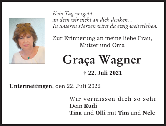 Traueranzeige von Graca Wagner von Schwabmünchner Allgemeine