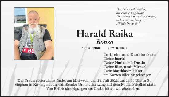 Traueranzeige von Harald Raika von Friedberger Allgemeine