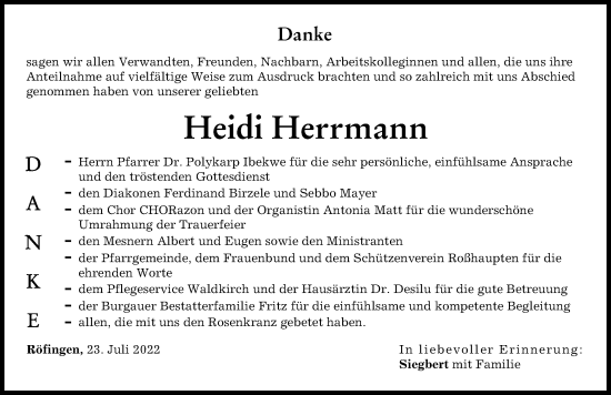 Traueranzeige von Heidi Herrmann von Günzburger Zeitung