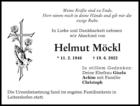 Traueranzeige von Helmut Möckl von Augsburg-Land