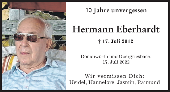 Traueranzeige von Hermann Eberhardt von Donauwörther Zeitung