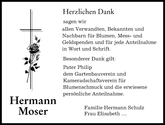 Traueranzeige von Hermann Moser von Illertisser Zeitung