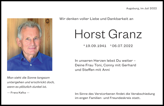 Traueranzeige von Horst Granz von Augsburger Allgemeine