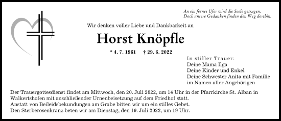 Traueranzeige von Horst Knöpfle von Augsburger Allgemeine