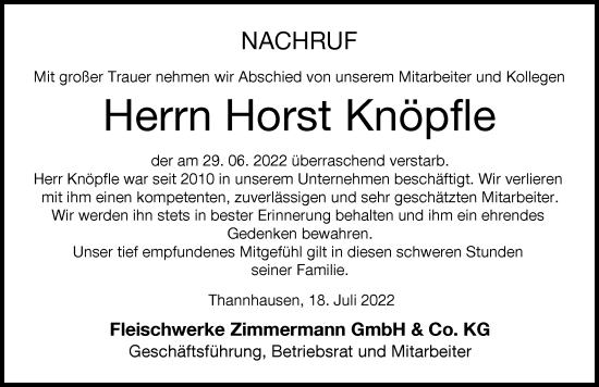 Traueranzeige von Horst Knöpfle von Schwabmünchner Allgemeine, Mittelschwäbische Nachrichten