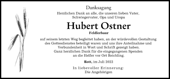 Traueranzeige von Hubert Ostner von Landsberger Tagblatt