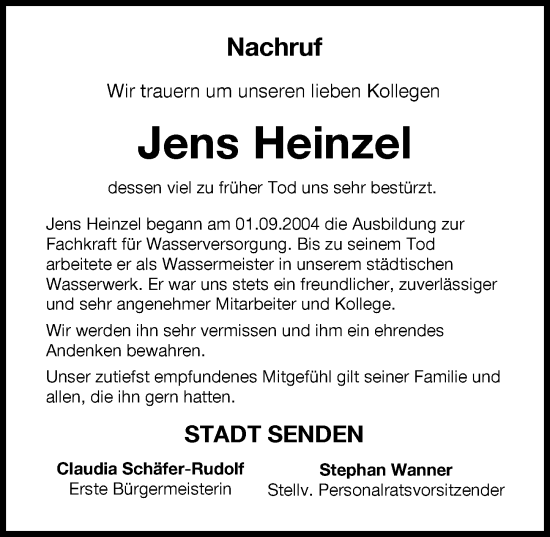Traueranzeige von Jens Heinzel von Neu-Ulmer Zeitung