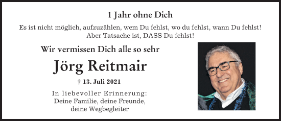 Traueranzeige von Jörg Reitmair von Augsburger Allgemeine