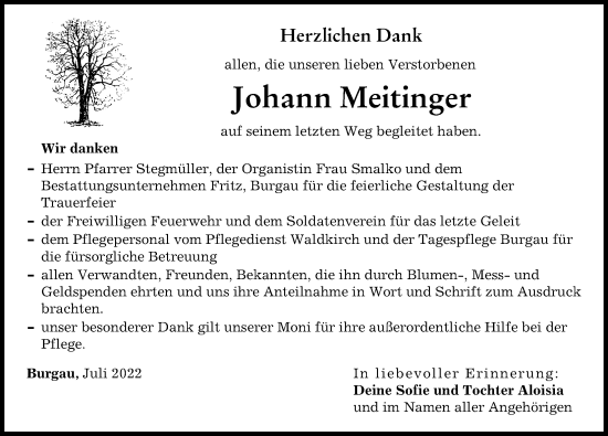Traueranzeige von Johann Meitinger von Günzburger Zeitung