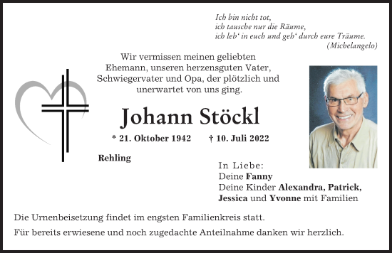 Traueranzeige von Johann Stöckl von Aichacher Nachrichten