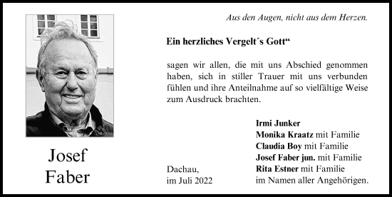 Traueranzeige von Josef Faber von Günzburger Zeitung