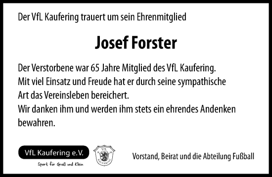 Traueranzeige von Josef Forster von Landsberger Tagblatt