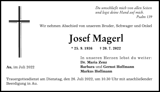 Traueranzeige von Josef Magerl von Illertisser Zeitung