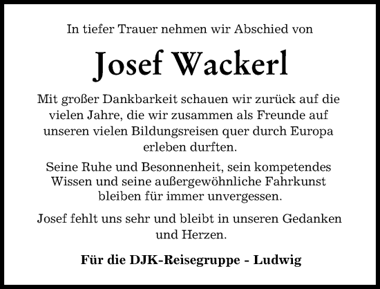 Traueranzeige von Josef Wackerl von Augsburger Allgemeine