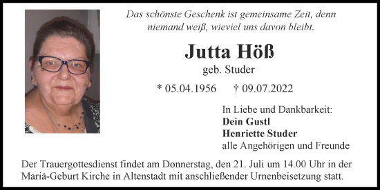 Traueranzeige von Jutta Höß von Illertisser Zeitung