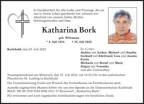 Traueranzeige von Katharina Bork von Neuburger Rundschau