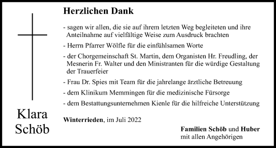 Traueranzeige von Klara Schöb von Illertisser Zeitung