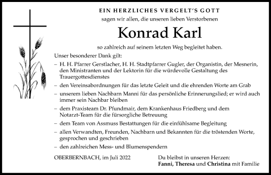 Traueranzeige von Konrad Karl von Aichacher Nachrichten
