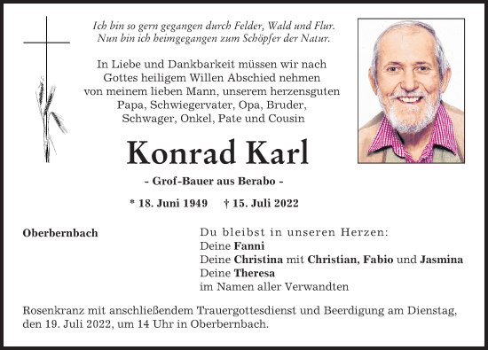 Traueranzeige von Konrad Karl von Aichacher Nachrichten