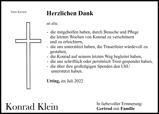 Traueranzeige von Konrad Klein von Landsberger Tagblatt