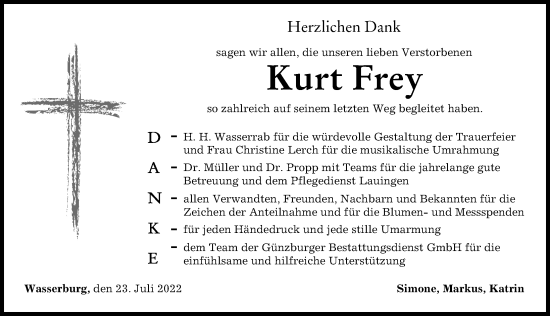 Traueranzeige von Kurt Frey von Günzburger Zeitung
