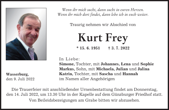 Traueranzeige von Kurt Frey von Günzburger Zeitung