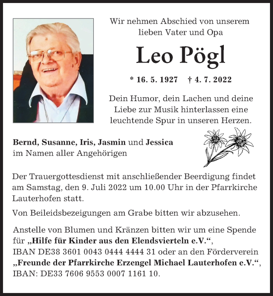 Traueranzeige von Leo Pögl von Günzburger Zeitung