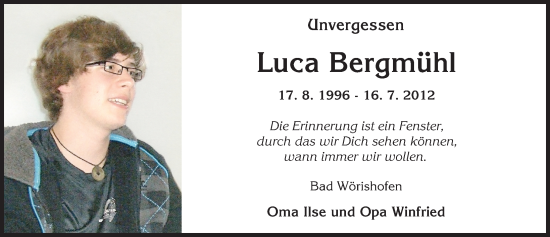 Traueranzeige von Luca Bergmühl von Mindelheimer Zeitung