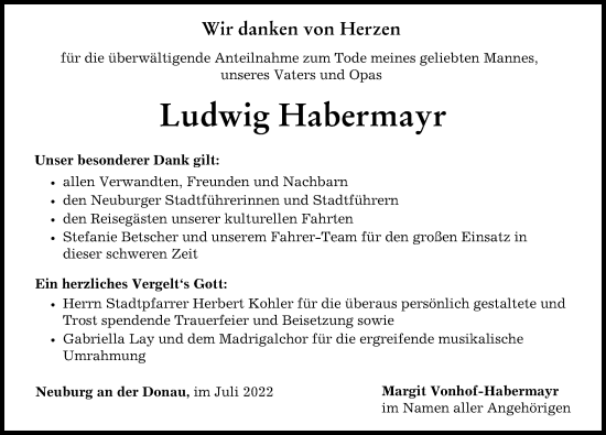 Traueranzeige von Ludwig Habermayr von Neuburger Rundschau