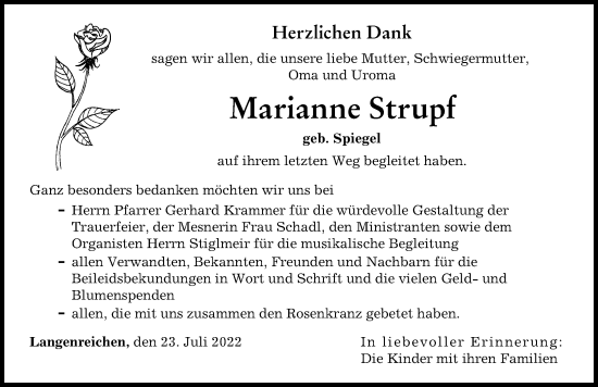 Traueranzeige von Marianne Strupf von Augsburg-Land
