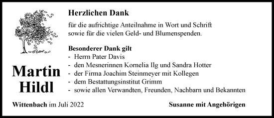 Traueranzeige von Martin Hildl von Rieser Nachrichten