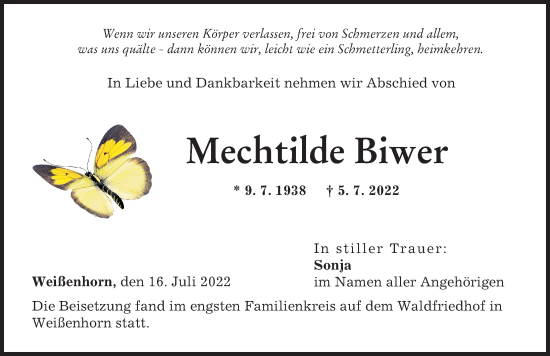 Traueranzeige von Mechtilde Biwer von Neu-Ulmer Zeitung