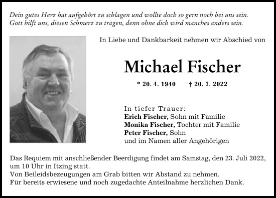 Traueranzeige von Michael Fischer von Donauwörther Zeitung