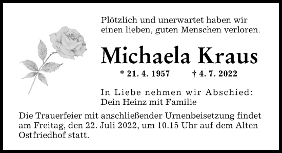 Traueranzeige von Michaela Kraus von Augsburger Allgemeine
