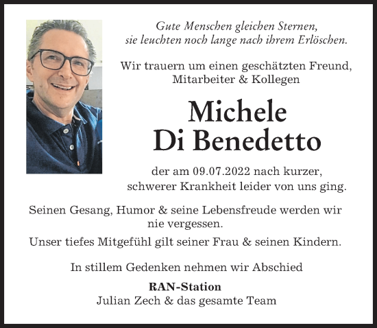 Traueranzeige von Michele Di Benedetto von Günzburger Zeitung