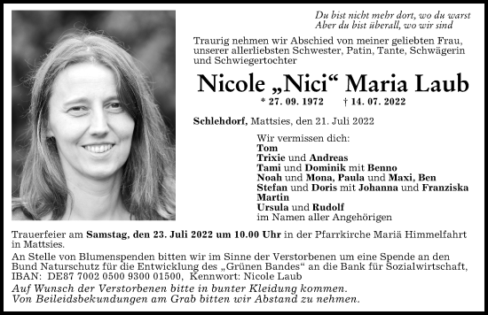 Traueranzeige von Nicole  Laub von Mindelheimer Zeitung