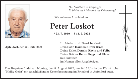 Traueranzeige von Peter Loskot von Landsberger Tagblatt