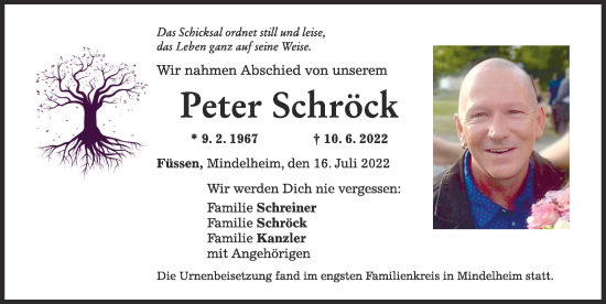 Traueranzeige von Peter Schröck von Mindelheimer Zeitung