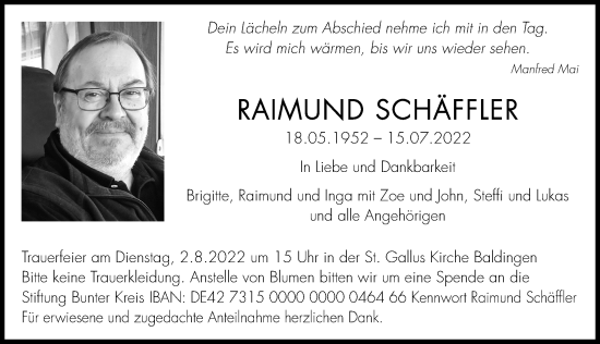 Traueranzeige von Raimund Schäffler von Rieser Nachrichten
