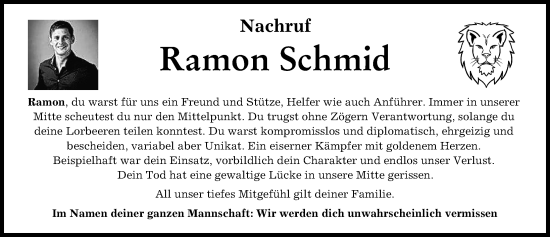 Traueranzeige von Ramon Schmid von Donauwörther Zeitung