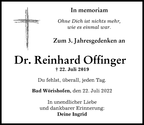 Traueranzeige von Reinhard Offinger von Mindelheimer Zeitung