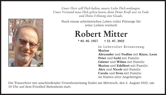 Traueranzeige von Robert Mitter von Günzburger Zeitung