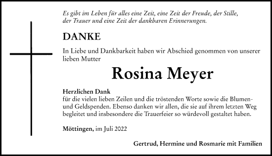 Traueranzeige von Rosina Meyer von Rieser Nachrichten