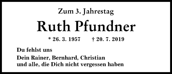 Traueranzeige von Ruth Pfundner von Augsburger Allgemeine
