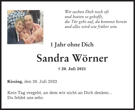 Traueranzeige von Sandra Wörner von Friedberger Allgemeine