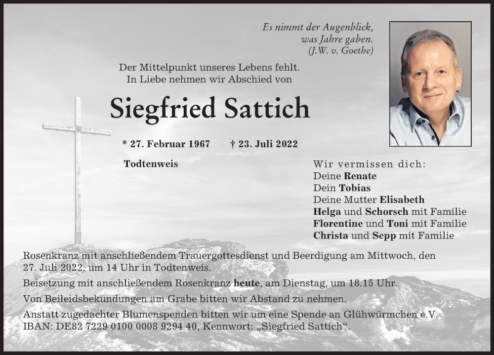  Traueranzeige für Siegfried Sattich vom 26.07.2022 aus Aichacher Nachrichten