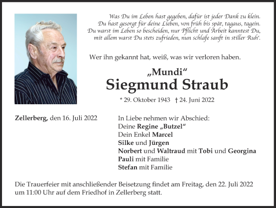 Traueranzeige von Siegmund Straub von Mindelheimer Zeitung